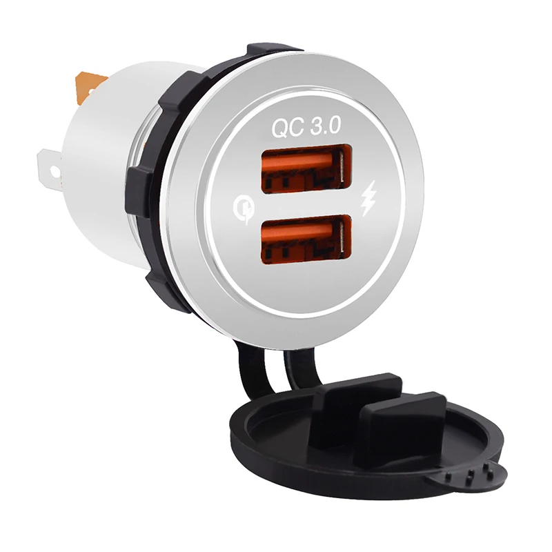 

1pc Motorcycle Dual USB Fast Phone Charger LED Voltmeter DC 12V-24V Waterproof