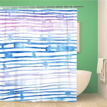 

Bathroom Shower Curtain Blue Beautiful Abstract Pattern Stripes Watercolor Lines Ombre Navy Polyester Fabric 72x78 inches