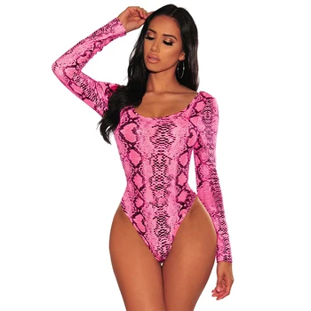 

2019 NEW High Neck Long Sleeve Sexy Women Bodysuit Snake Print Women Fashion Cotton Sexy nightclub Body Bodycon Bodysuit