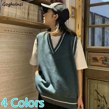 

Sweater Vest Solid Simple V-neck Loose Daily Outwear Unisex Couples Casual Autumn Winter Womens All-match Sleeveless Sweaters BF