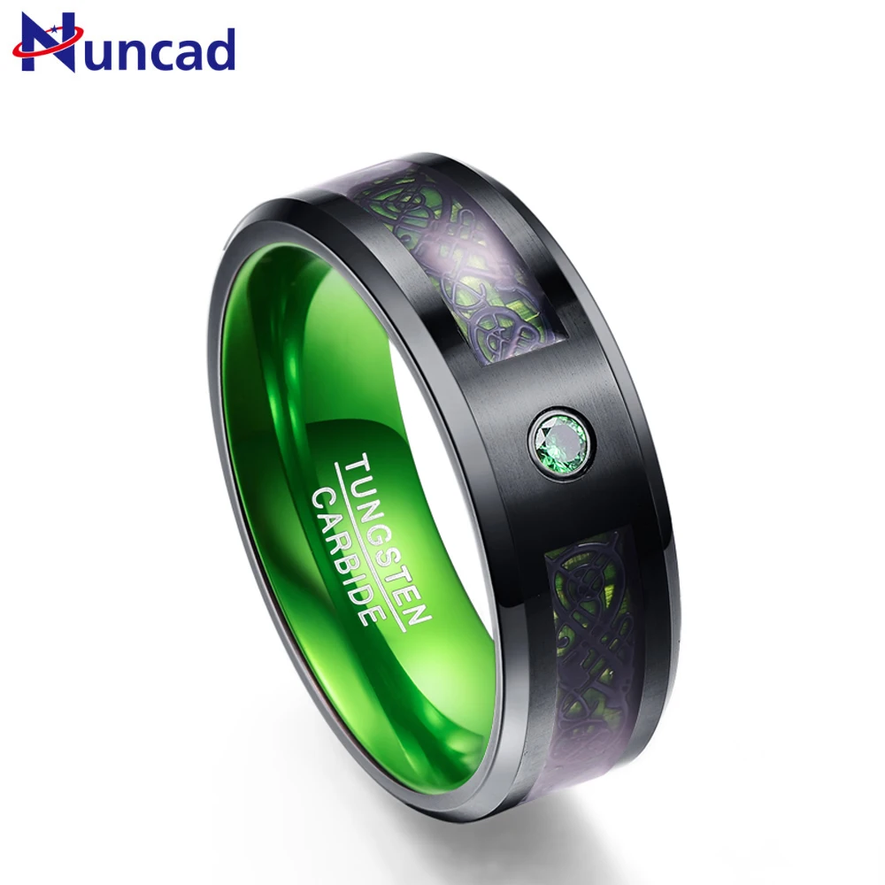 Кольца Nuncad T046R из карбида вольфрама ширина 8 мм зеленые для женщин и мужчин
