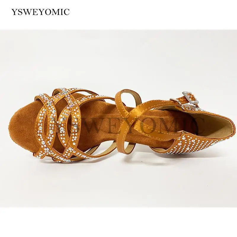 Indoor Dancing Shoes Bronze Red Blue Black Customized Colors Rhinestones Bachata Salsa Cha cha Latin Women Dance Shoes For Girls