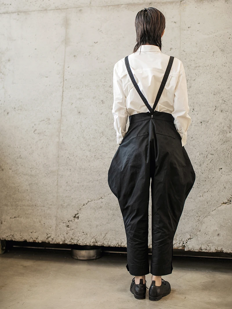 [EAM] High Waist Black Three-dimensional Split Overalls Trousers New Loose Fit Pants Women Fashion Tide Spring Autumn 1K806