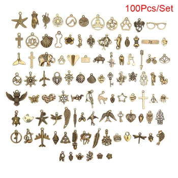 

100pcs/lot Vintage Metal Mix Size/Style Animal Star Flower Charm Pendants DIY Jewelry For Necklace Bracelet Craft Findings