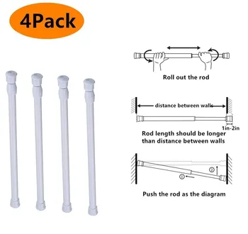 

Tension Rods, 4 Pack Adjustable Spring Steel Cupboard Bars Tension Curtain Rod Home Kitchen Accessories