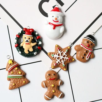 

Resin Christmas Charms Pendants Flatback Resin Snowman Gingerbread For DIY Necklace Earring Keyring Jewelry Making Accessories