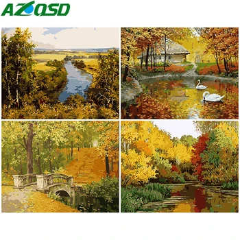 

AZQSD Painting By Numbers Abstract Natural Scenery DIY Unframe Coloring By Numbers Tree Picture For Living Room Home Decoration
