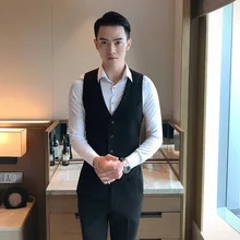 Осенне-зимний стиль, корейский стиль, приталенный мужской однотонный костюм, универсальный модный жилет