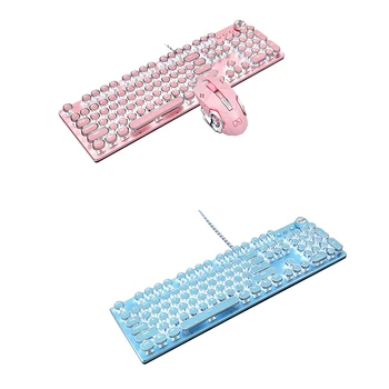 

Mechanical Gaming Keyboard and Mouse Combo, 104-Key Wired USB Metal Panel Round Keycaps Laptop Keyboard Suitable