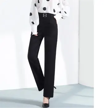 

HziriP 2020 Black Straight Large Size Brief OL Slender Casual High Waist Women Chic Loose Solid Full-Length Fashion Trousers