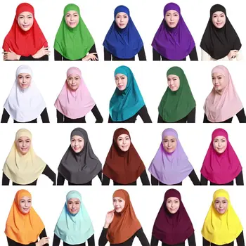 

Womens 2 Piece Solid Color Amira Jersey Muslim Hijab Soft Cotton Stretch Head Scarf with Tube Inner Underscarf Cap Hood