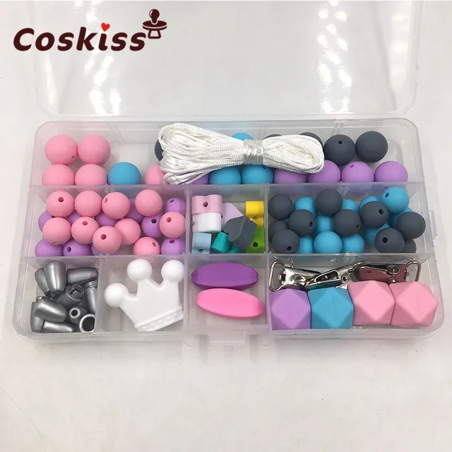 Baby Silicone Teething DIY Crafts Set Pacifier Clips Toy Safe And Natural Silicone Bead Teether Baby Nursing Necklace Pendants A228