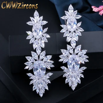 

Luxurious Clear CZ Diamond Setting White Gold Plated Long Wedding Drop Dangle Earrings With Marquise Shape Zirconia CZ322