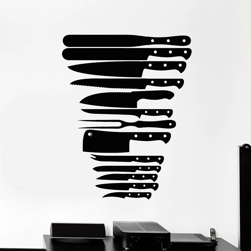 Knives Vinyl Large Wall Decal Butcher Kitchen Cleaver Stickers For Resturant Home Decoration Dining Room Art Murals C651 | Дом и сад