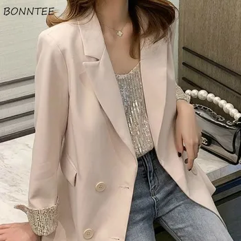 

Blazers Women 2020 Newest Korean Style Loose Chic Leisure Chic Spring Feminino Coats with Tinsel Elegant Pockets Office Lady New
