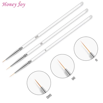 

3pcs/set Kolinsky Gel Nail Art Painting Pen Brushes Crystal Acrylic Thin Liner Drawing Stripes Flower Nail Art Manicure Tools