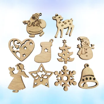 

200 pcs Christmas Wooden Piece Creative Wooden Piece Cartoon Natural Chip Pendant Wooden Piece for Bag Car Christmas Tree