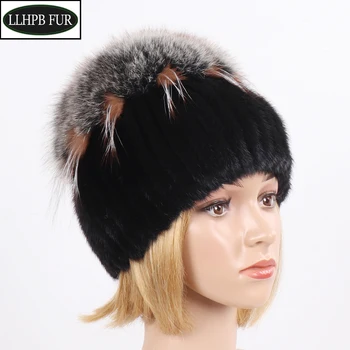 

New Winter Oudoor Brand Luxury Hat Women Real Mink Fur Knittd Cap Hand Sewing Warm Beanies Cap Lady Fashion Natural fur Snow Hat