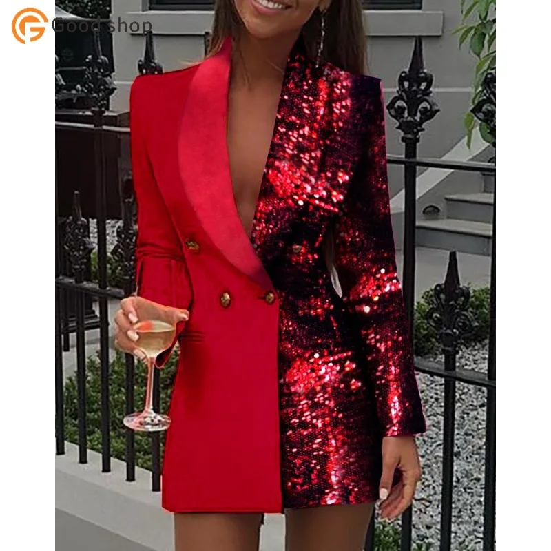Abito da giacca da smoking in Crepe con paillettes glitterate a maniche  lunghe in argento rosso di alta qualità|Evening Dresses| - AliExpress