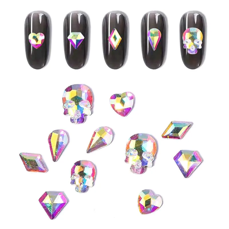

100 Pcs Shaped Nail Diamond Stone Strass AB Crystal Glass Rhinestones for 3D Nails Art Decorations Square Horse Eye Butterfly