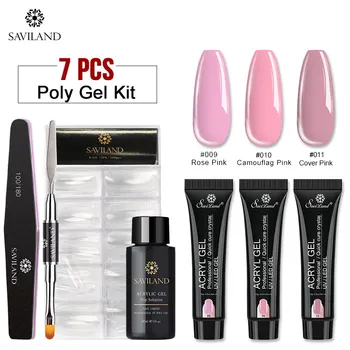 

Saviland 7pcs Poly Nail Gel Kit Nail Extension Gel for DIY Nail Art Manicure Set Glitter 3 Color Jelly Gel Professional Set