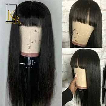 

Long Straight Remy Hair Wig 150% Dendity Brazilian Glueless Lace Front Human Hair Wigs With Bangs Pre Plucked For Black Women