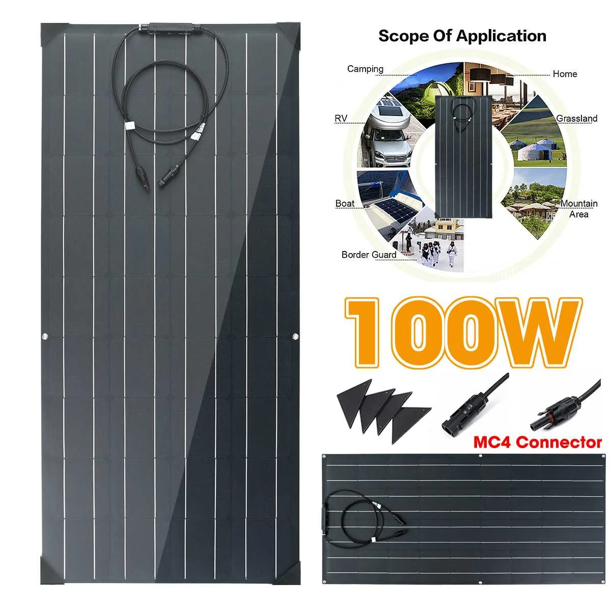 100 W/200 W Гибкая Панели солнечные матовая текстура с 4 защитный уголок для солнечных батарей модуль MC4 разъем для батарей 12В автомобилей класса RV яхта
