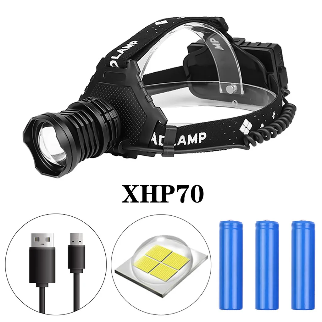 XHP70 LED Headlamp 5 Modes Headlight Flashlight Head Torch With Charging Display Bicycle Accessories Hot Sale#4 | Спорт и