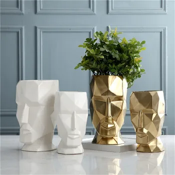 

Nordic Ceramics Vase Geometric Origami Abstract Golden Human Head Vase Flower Arrangement Crafts Figurines Home Decoration M5215