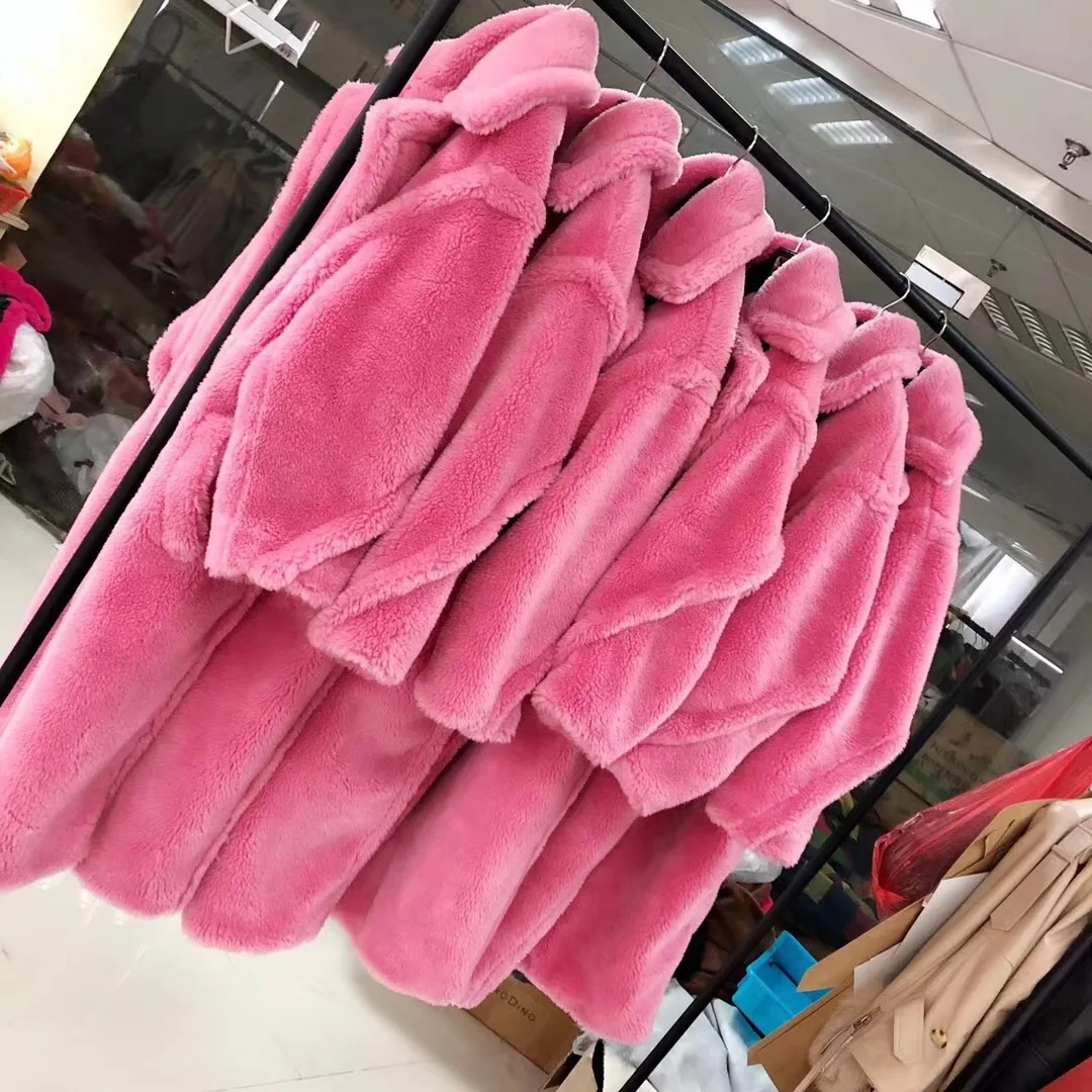 Меховое пальто для женщин зимнее супер теплое шерсть верхняя одежда негабаритных мишек значок пальто rf0166