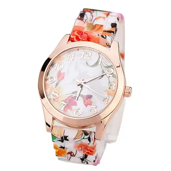 

Women Girl Watch Silicone Printed Flower Causal Quartz WristWatches reloj zegarek damski reloj mujer montre femme watches women