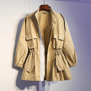 

[EWQ] 2020 Spring Autumn Stand Collar Long Sleeve Solid Patchowrk Drawstring Jacket Women Coat Femals Fashion Tide AH226