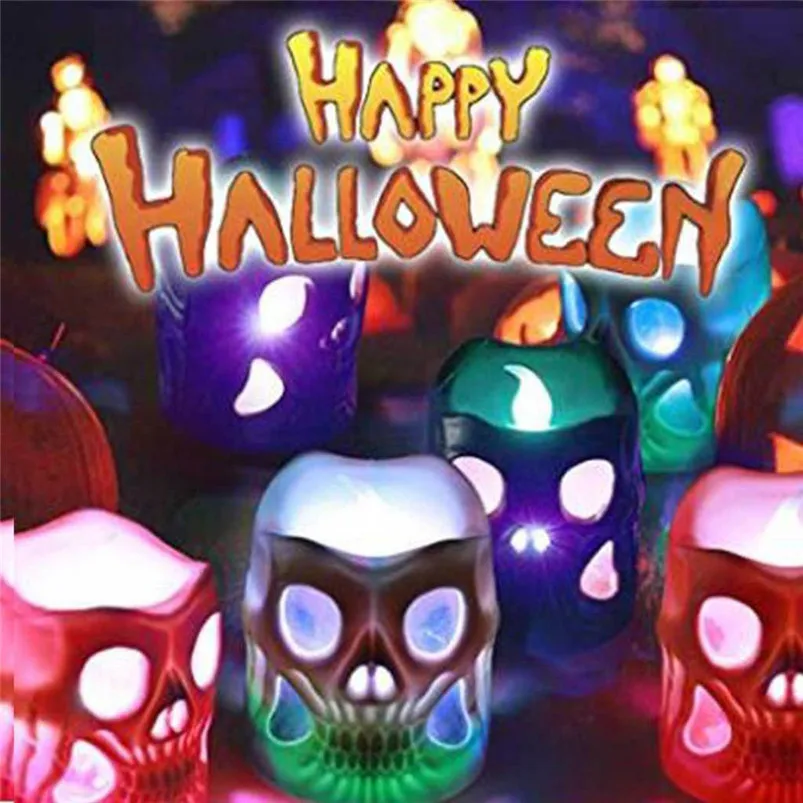 4Pcs Halloween Light Decoration Skull Candle Lamp Colorful Night Light Garland Led Light Luces Led Decoracion 35SEP105