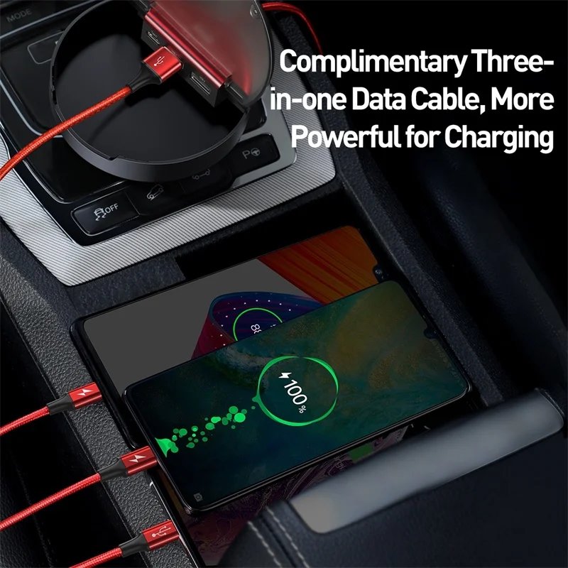 Baseus автомобильный Кабельный органайзер usb type C зарядное устройство с 3 в 1 USB кабель для iPhone зарядный кабель Micro зарядный usb-шнур