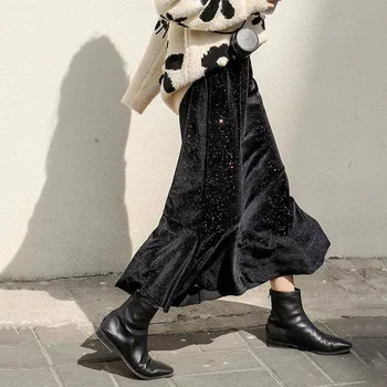 

elegant plus size Spring fashion sequined mermaid velvet skirt women high waist package hip trumpet skirt Ladies Office Clothes