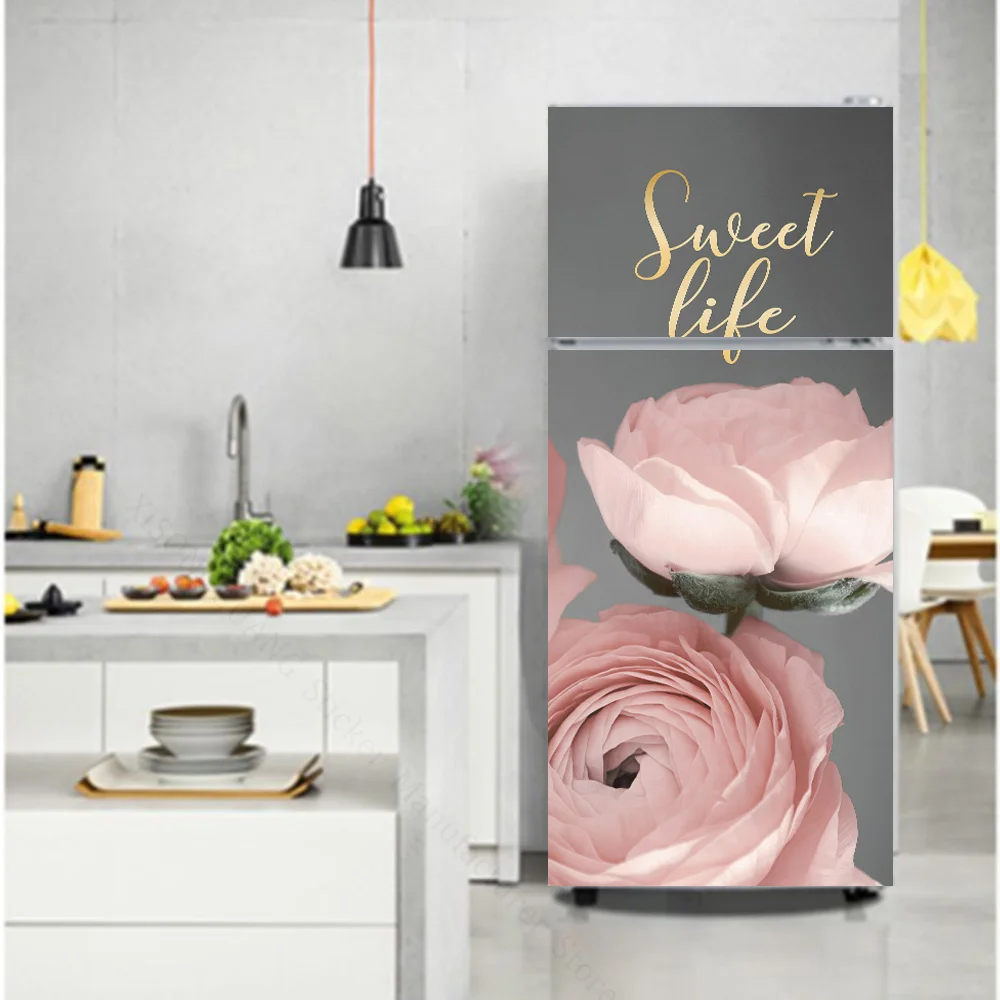 Vintage Self Stick Fridge Wrap Human Flower Beach Vinyl Door Mural Sticker For Refrigerator Peel and Stick Removable Wrap Decal