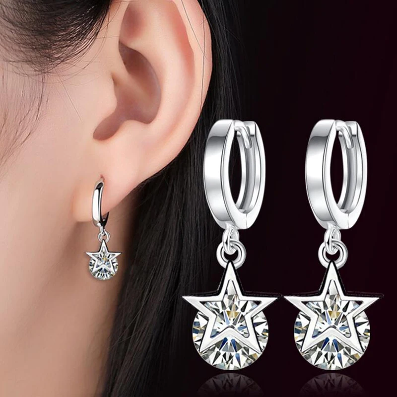 

Simple Luxury Fashion 925 Sterling Silver Sparkling Zirconia Star Drop Earrings For Women brincos pendientes S-E281