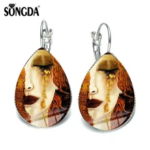 SONGDA классический арт Густав Климт «Золотые слезы» и поцелуй живопись серьги ручной работы стекло каплевидные ювелирные изделия капли воды женские серьги