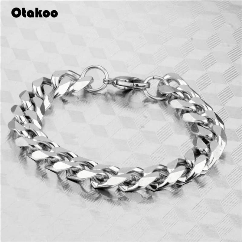 Otakoo 3-11 мм Мужские браслеты серебро Нержавеющая сталь панцирные кубинские звенья цепи браслеты для мужчин и женщин ювелирных изделий подарок 7-8"