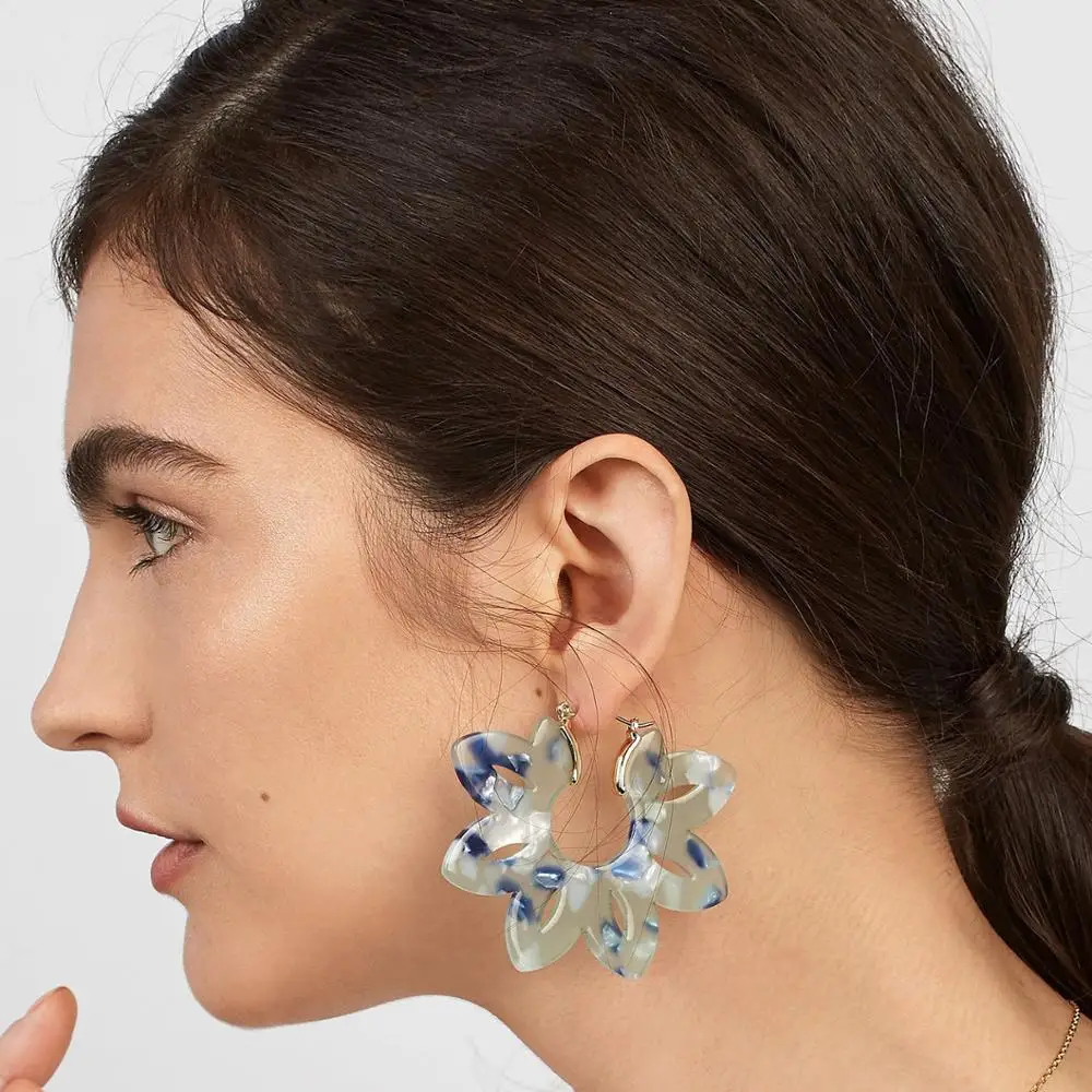 

New Fashion Acrylic Leaf Drop Earring Women Large Tropical Plant Colorful Flower Resin Statement Dangle Earring Jewelry Brinco