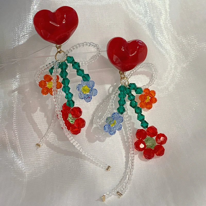 Handmade Crystal Beads Flower Drop Earrings - Image 2