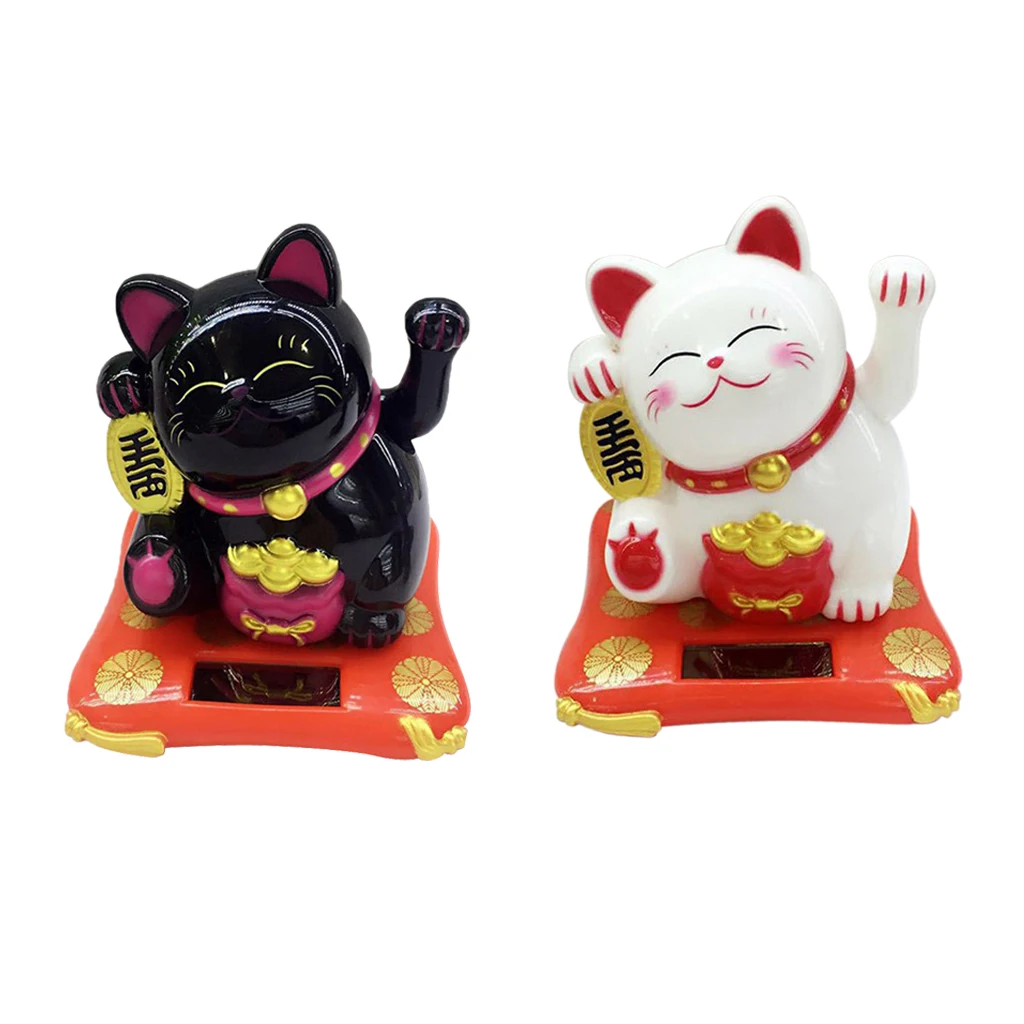 Maneki Neko Fortune Cat Lucky Cat Shiny Gold Battery Operated Also Solar Powered