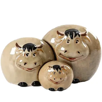

Lucky Porcelain Ox Family Miniature Decorative Abstract Ceramics Buffalo Figurine Ornament Craft Figurines & Miniatures Gifts