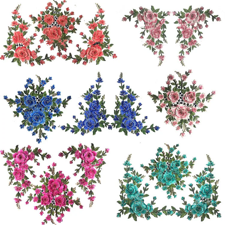 Große bestickte Pfingstrosen-Blumen-Spitzen-Aufnäher-Applikation, dreidimensionaler Bekleidungsstoff, DIY-Zubehör, zum Aufnähen, 1 Set pro Los