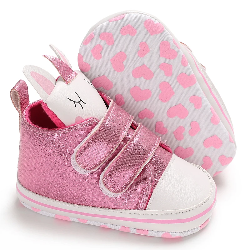 Обувь для новорожденных девочек из искусственной кожи с украшением в виде головы единорога; мягкие хлопковые парусиновые кроссовки с нескользящей подошвой для маленьких девочек; вечерние туфли для малышей