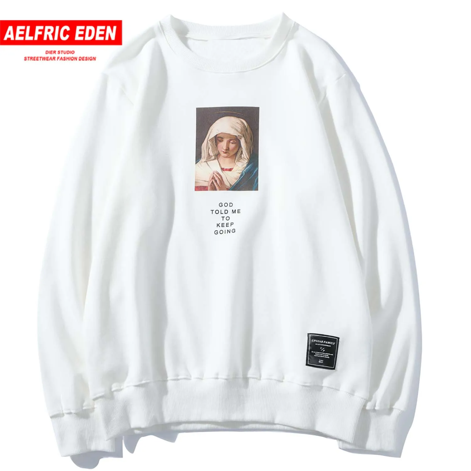 Aelfric Eden, винтажные мужские толстовки с принтом Девы Марии, осень, Харадзюку, хип-хоп топы, Повседневный хлопковый пуловер, уличная одежда