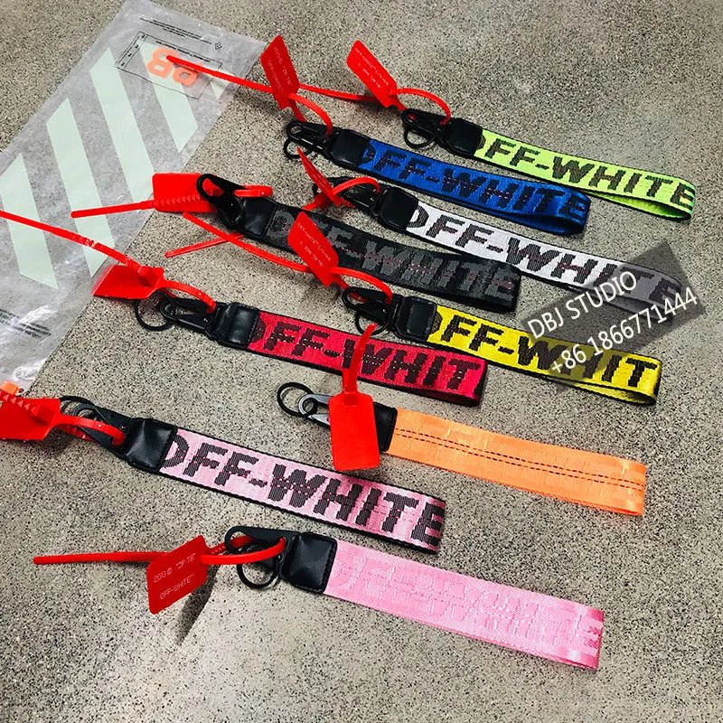 

Offwhite Fashion Trend Keychain Famous Tide Brand Car Phone Charm Keychain Letter Jacquard Webbing Leather Wristband