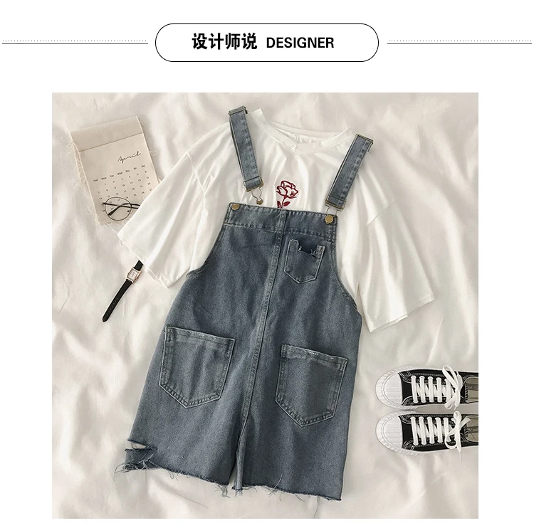 Комбинезоны женские Ulzzang Kawaii отверстия деним универсальные Лето корейский стиль Свободные Студенческие модные женские брюки шикарные повседневные