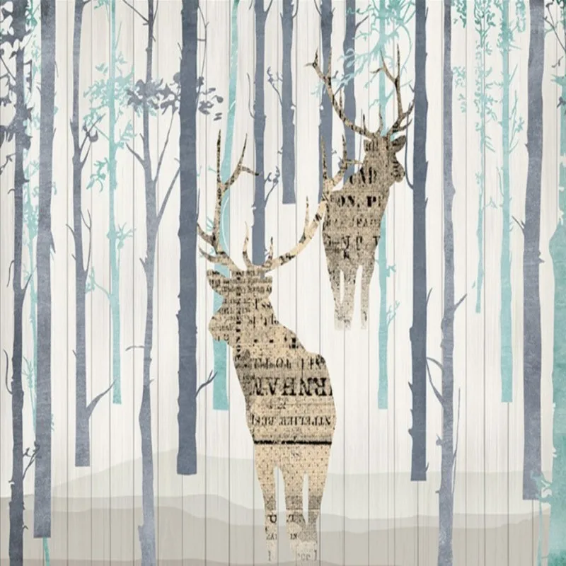 

Drop Shipping Abstract Hand Painted European Nostalgic Tree Elk Photo Wallpaper Balcony Bedroom Hotel Tv Decoration Wall Murals