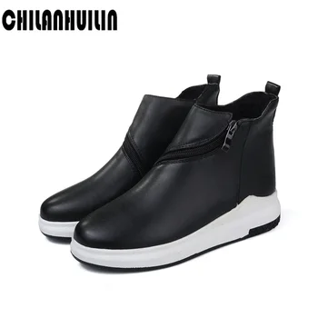 

new shoes woman platform ankle boots wedge low heel snow boots oblique zipper boots autumn winter ladies shoes black white boots